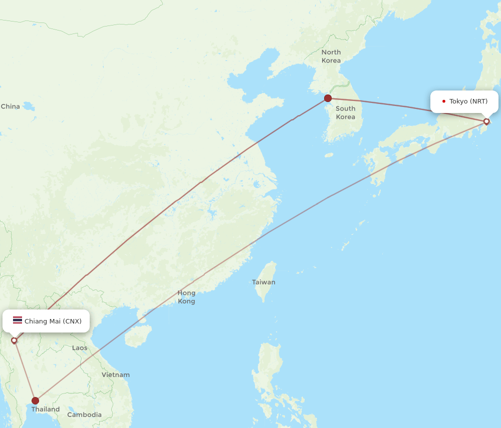 NRT to CNX flights and routes map