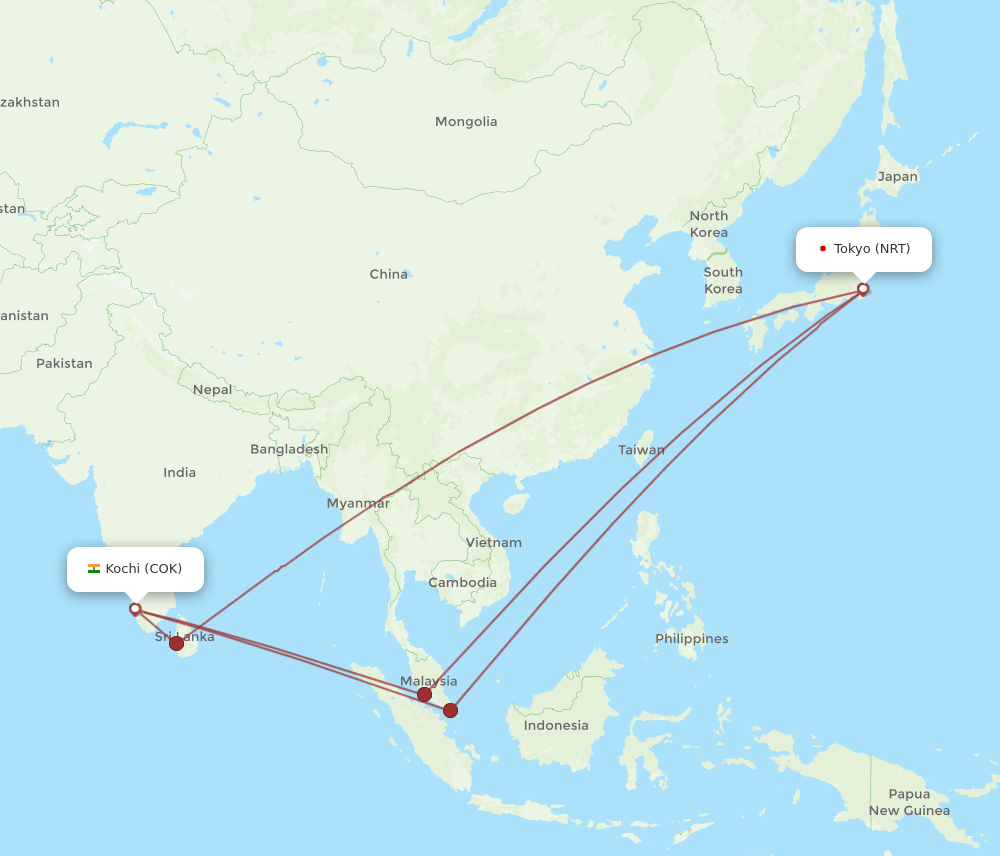 NRT-COK flight routes