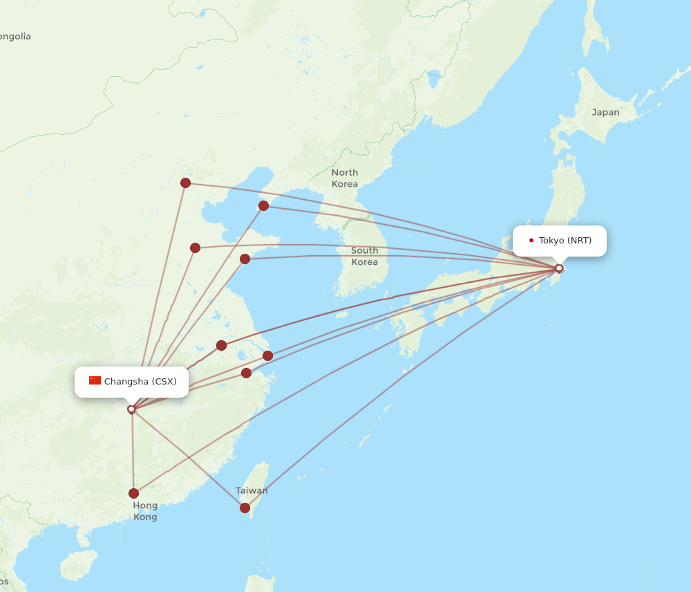 NRT-CSX flight routes