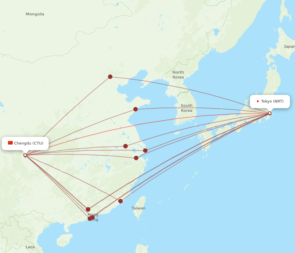 NRT to CTU flights and routes map