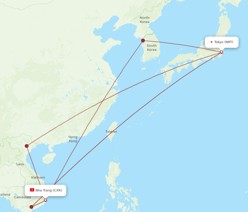 NRT-CXR flight routes