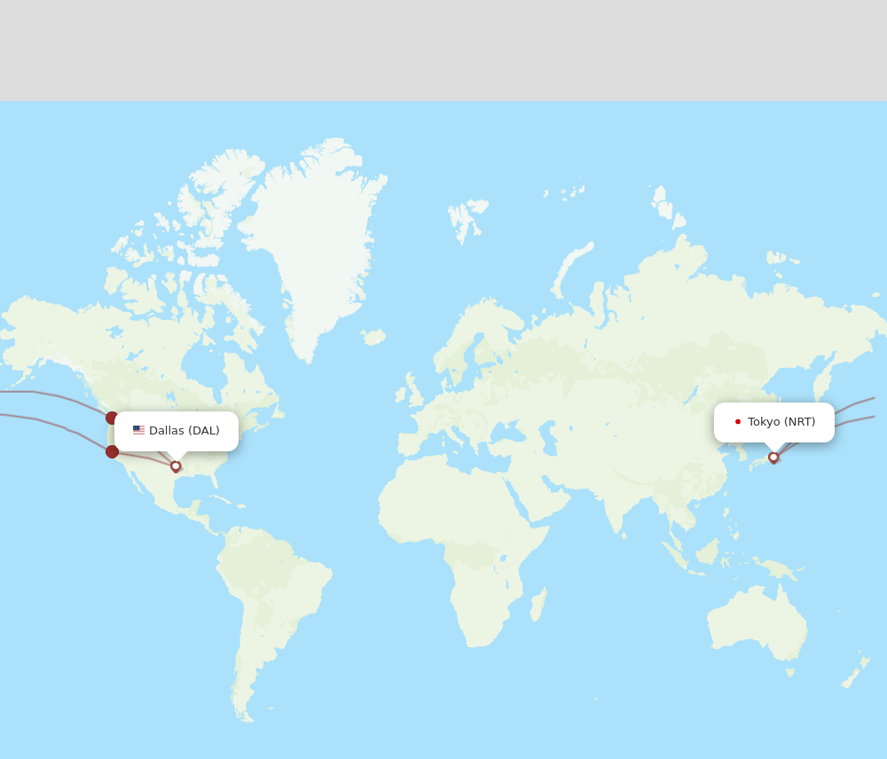 NRT to DAL flights and routes map