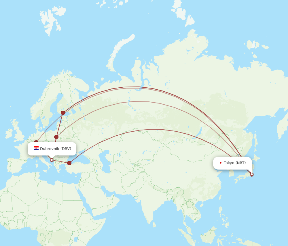 NRT-DBV flight routes