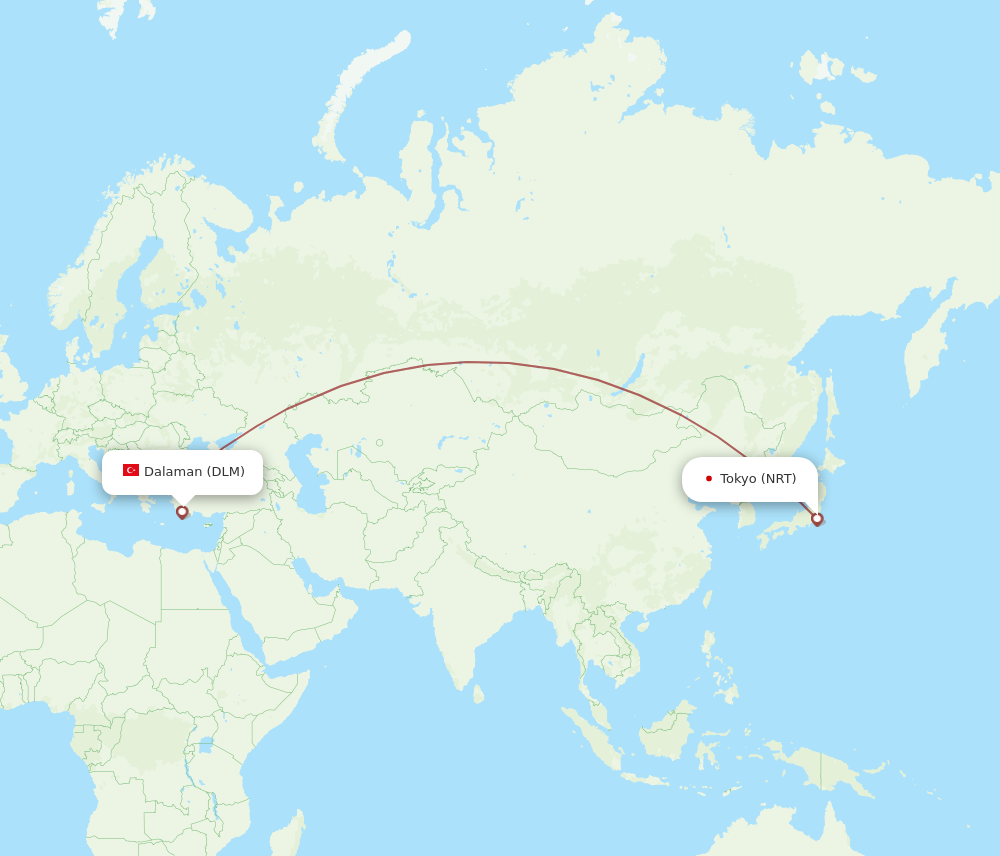 NRT to DLM flights and routes map