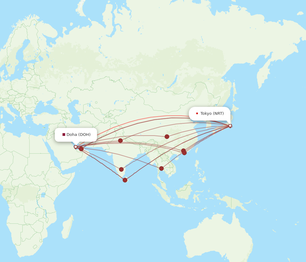 NRT-DOH flight routes