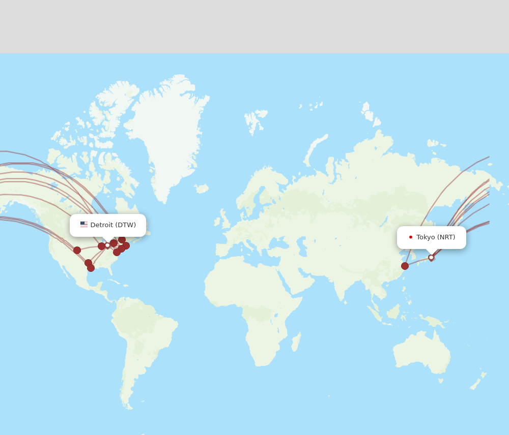 NRT-DTW flight routes