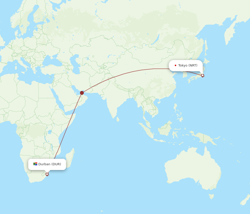 NRT-DUR flight routes