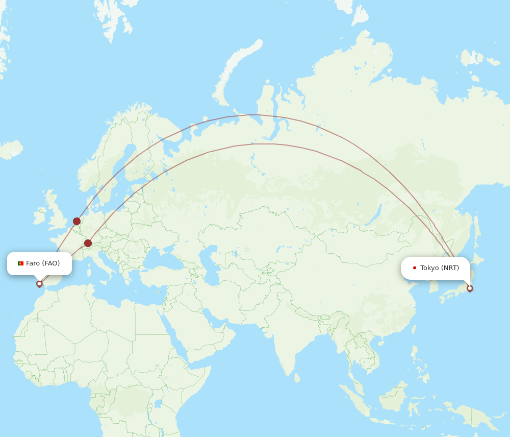 NRT-FAO flight routes