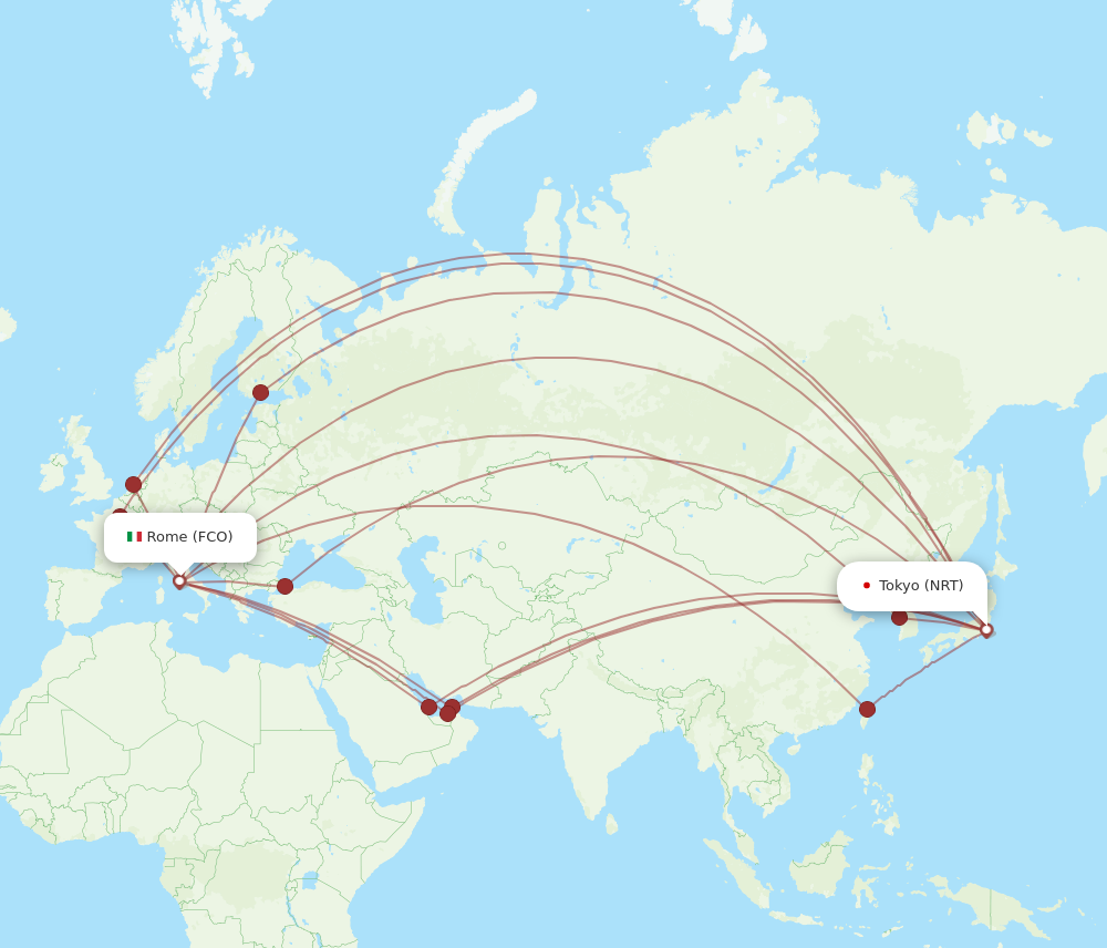 NRT to FCO flights and routes map