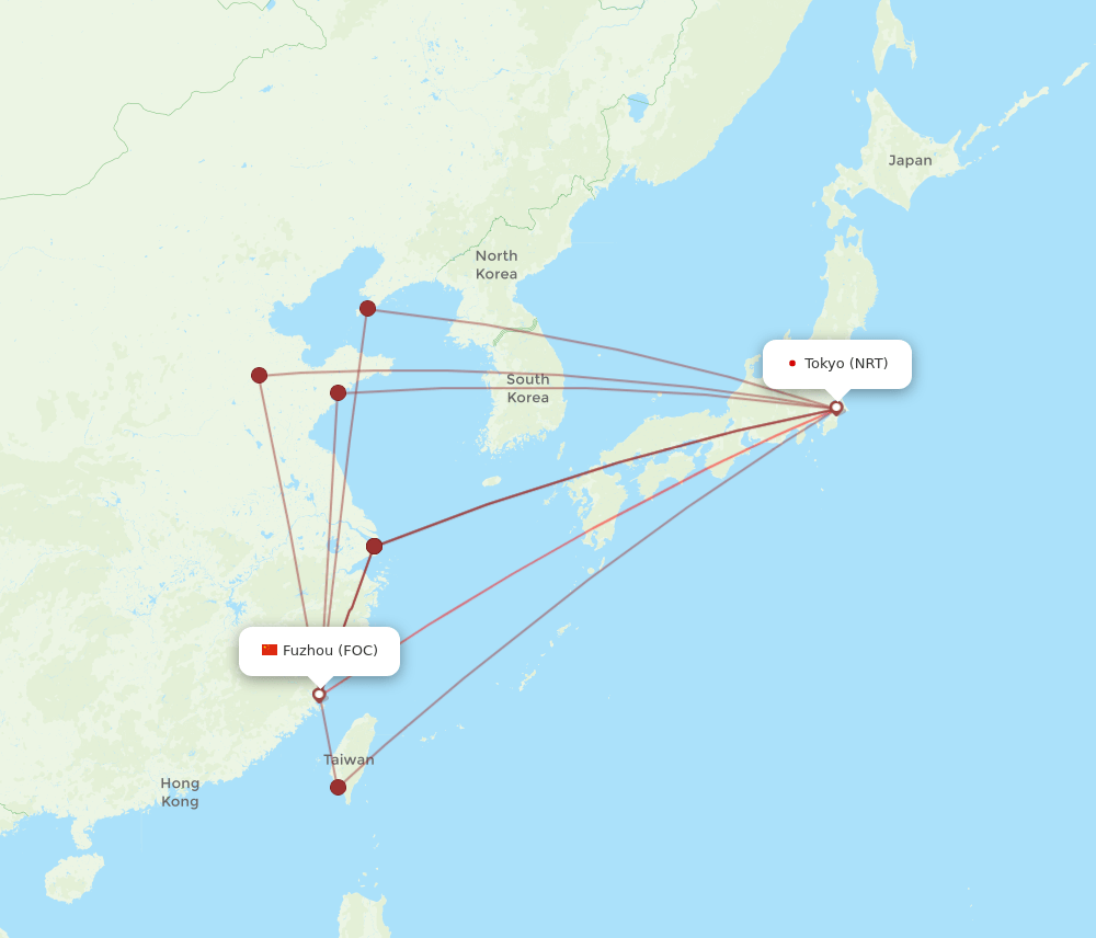 NRT to FOC flights and routes map
