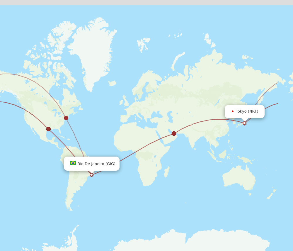 NRT to GIG flights and routes map