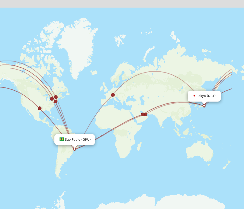 NRT to GRU flights and routes map