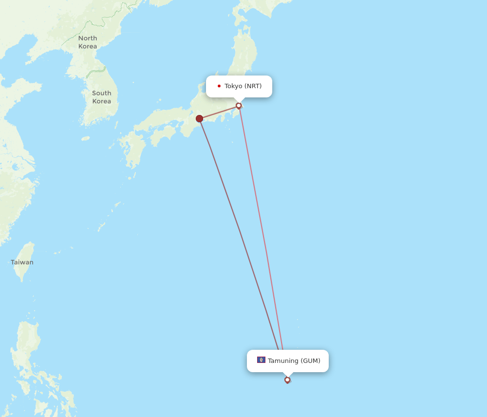 Tokyo - Guam route map and flight paths