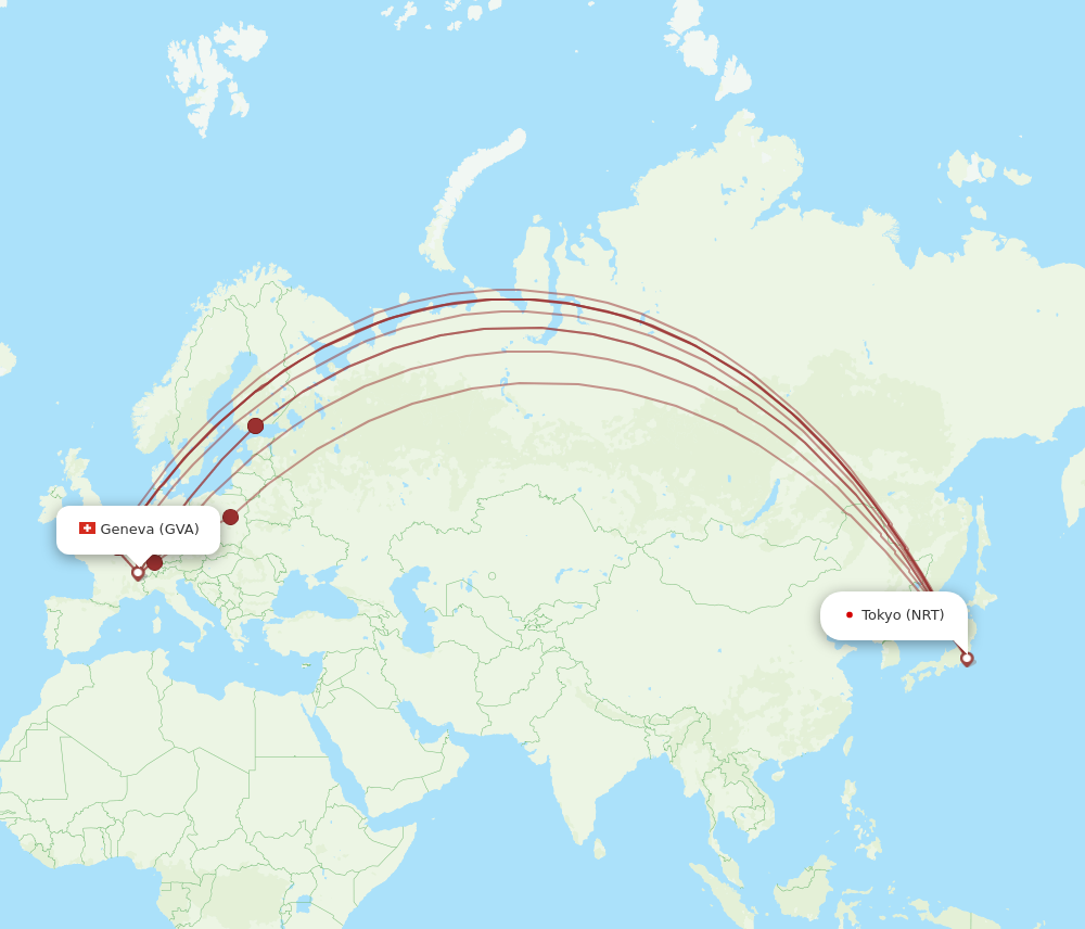 NRT to GVA flights and routes map