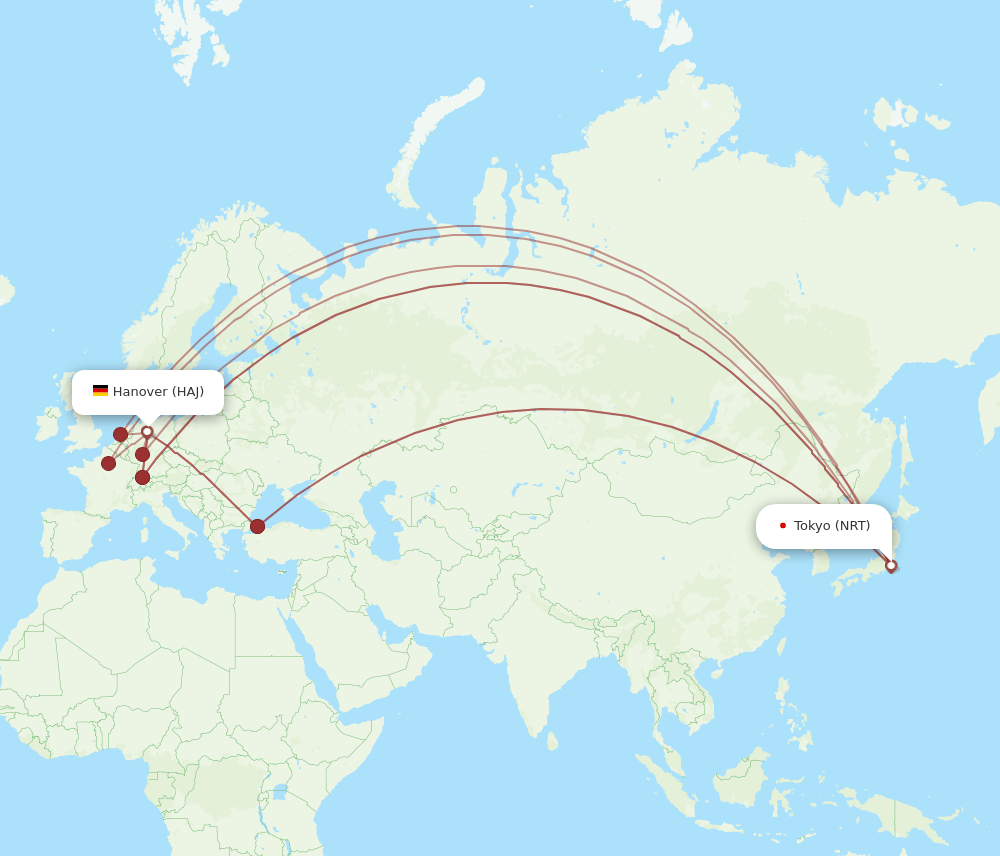 NRT to HAJ flights and routes map