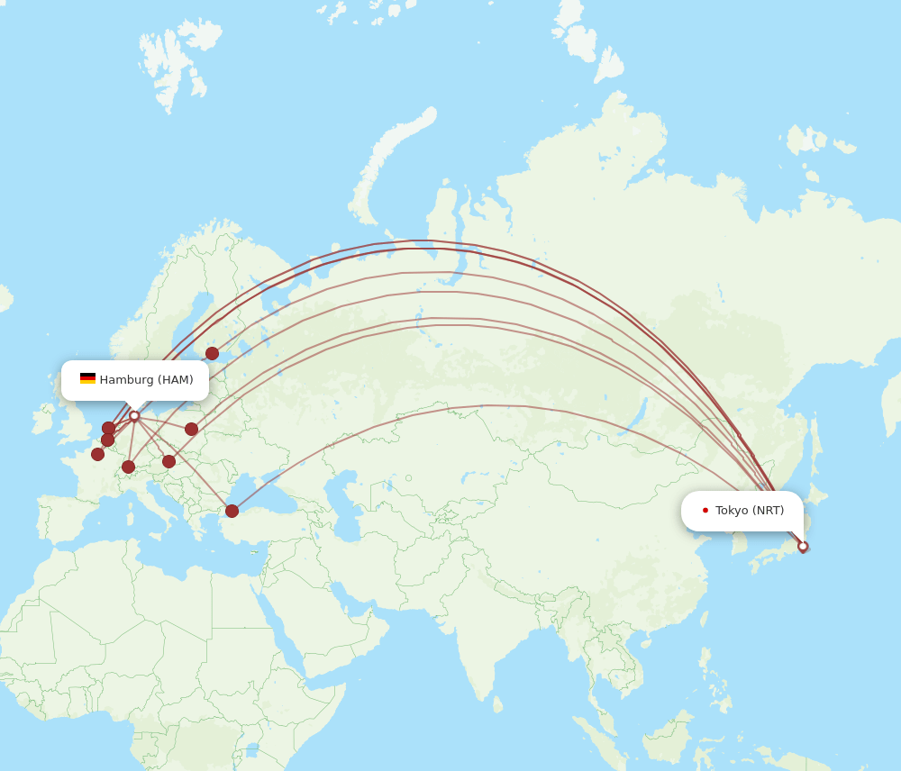 NRT-HAM flight routes