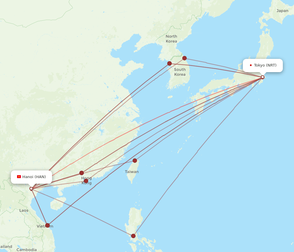 NRT to HAN flights and routes map