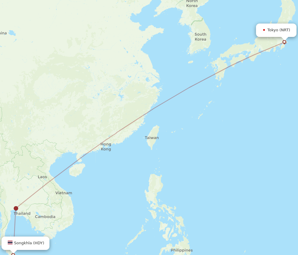 NRT to HDY flights and routes map