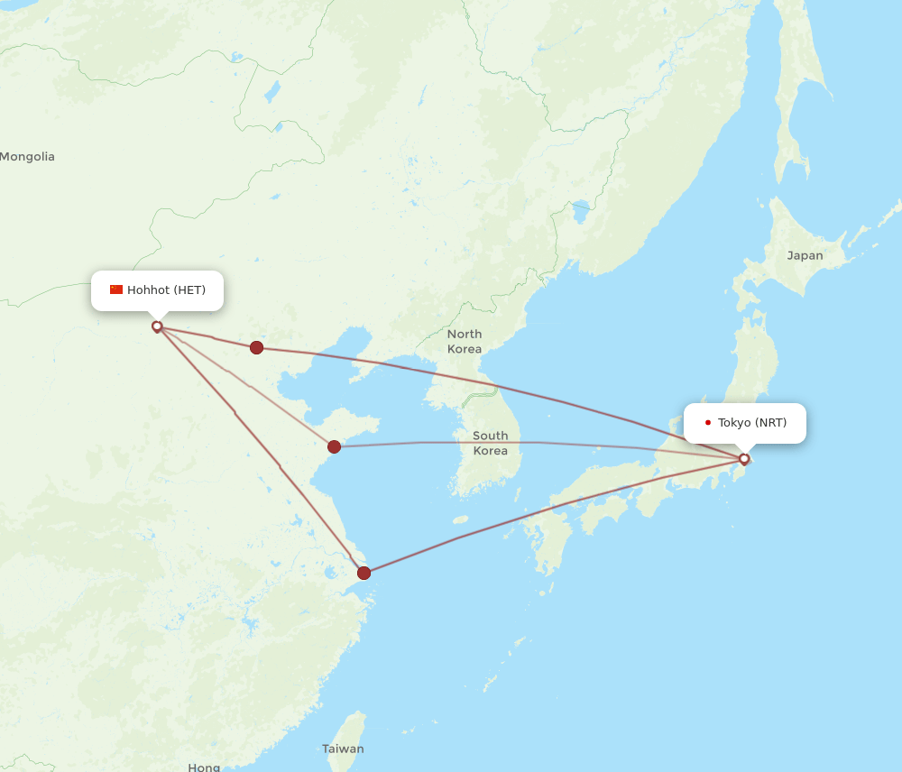 NRT to HET flights and routes map