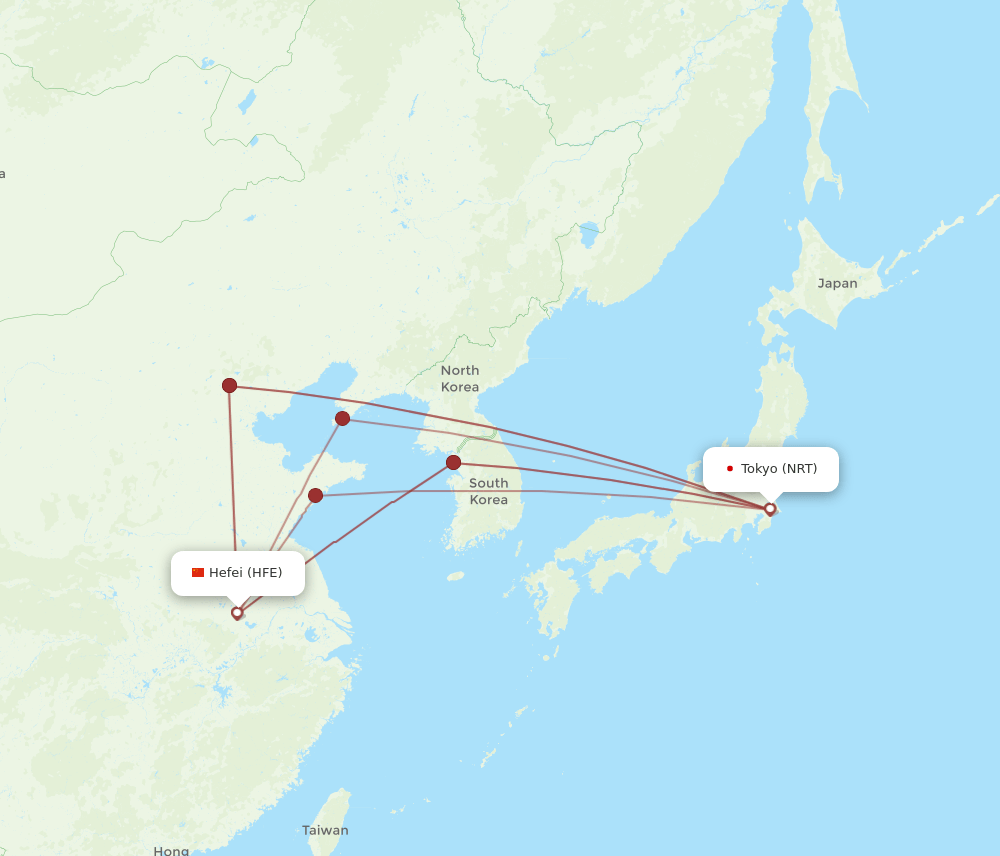 NRT to HFE flights and routes map