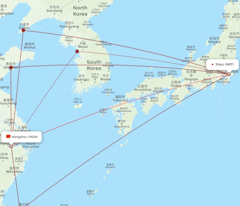 NRT-HGH flight routes
