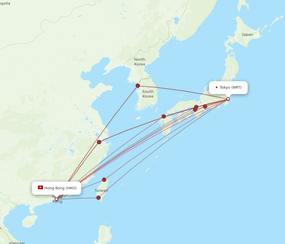 NRT to HKG flights and routes map