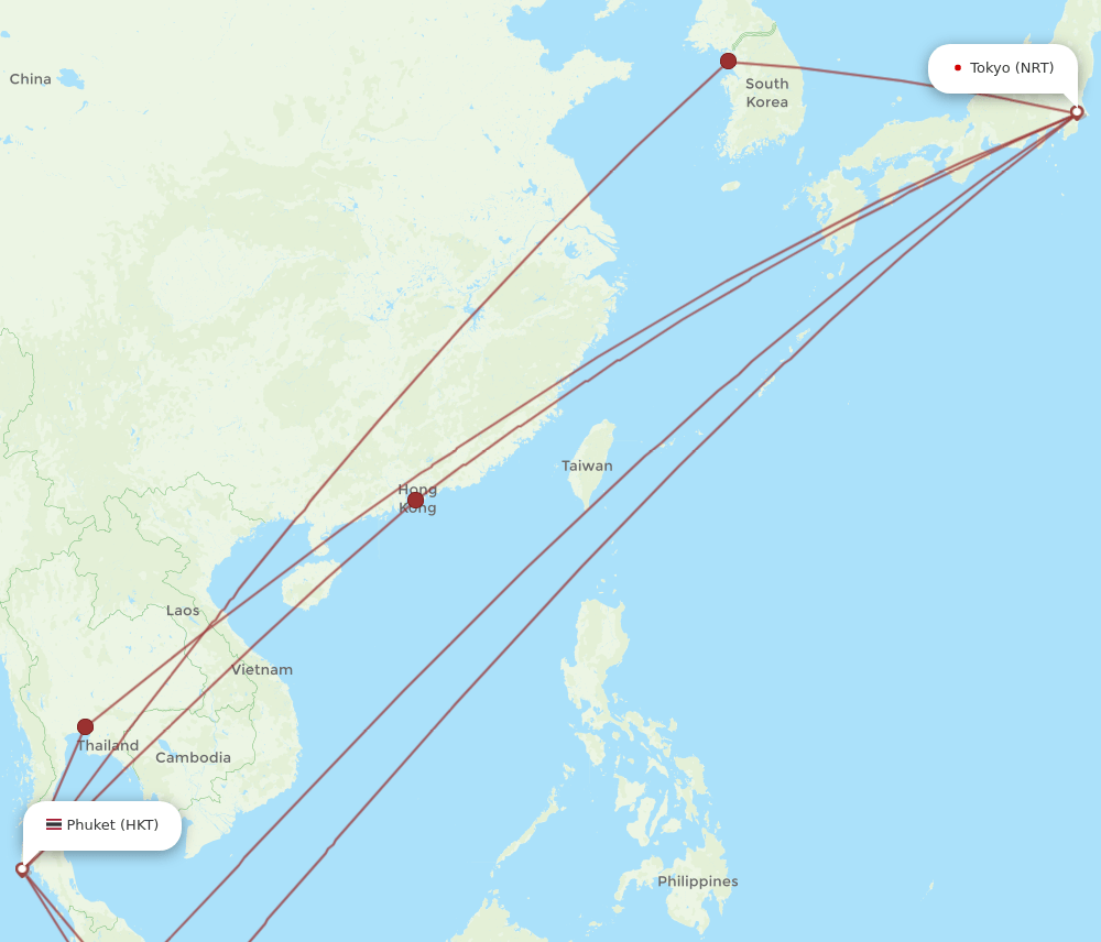 NRT to HKT flights and routes map