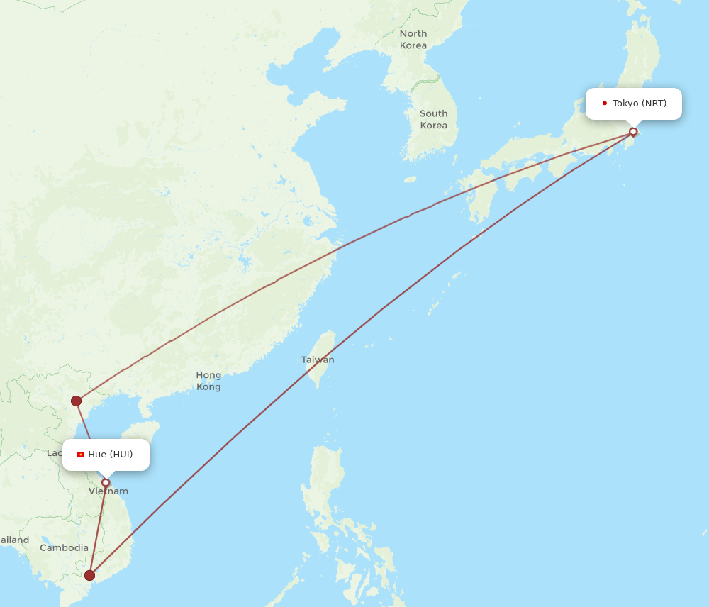 NRT to HUI flights and routes map