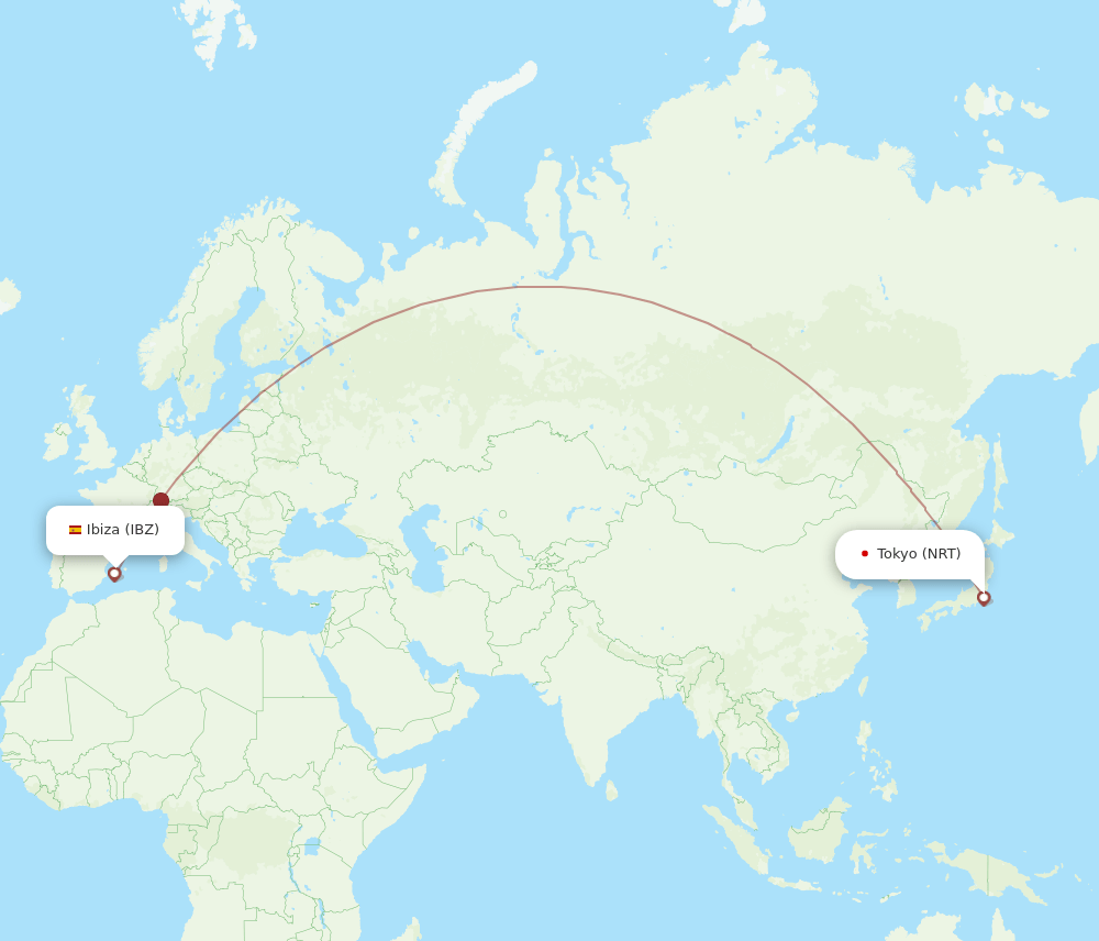 NRT to IBZ flights and routes map