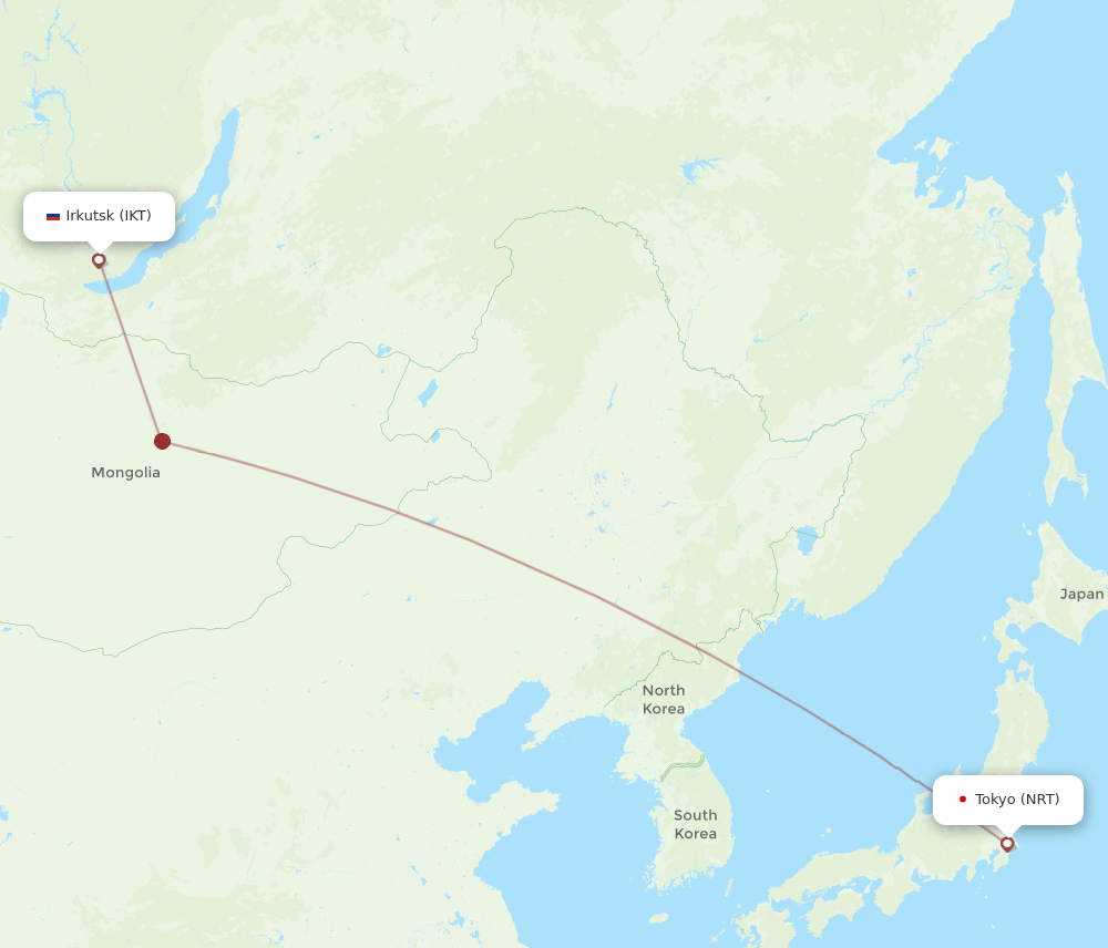 Irkutsk - Tokyo route map and flight paths