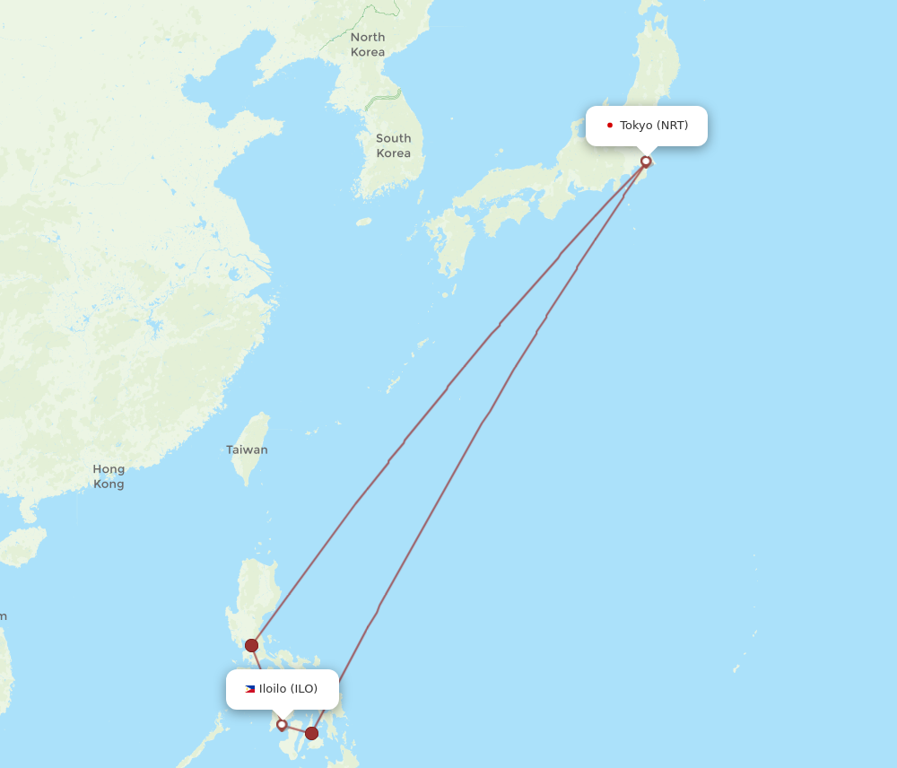 NRT to ILO flights and routes map