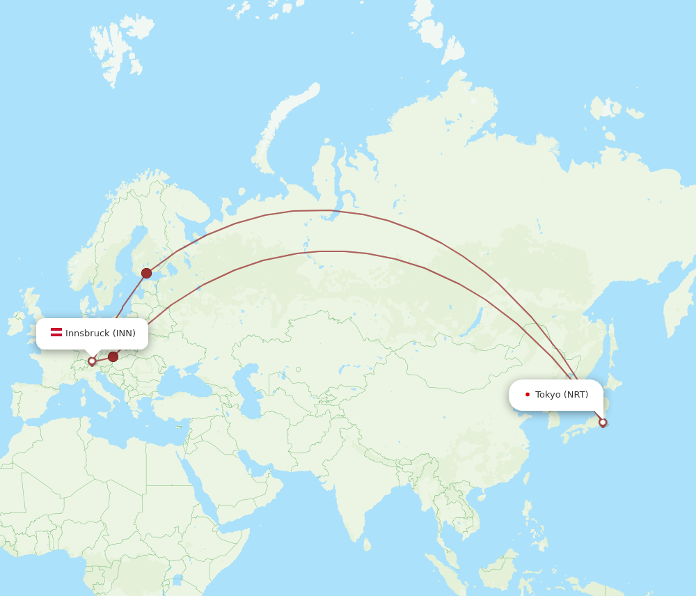 Tokyo - Innsbruck route map and flight paths