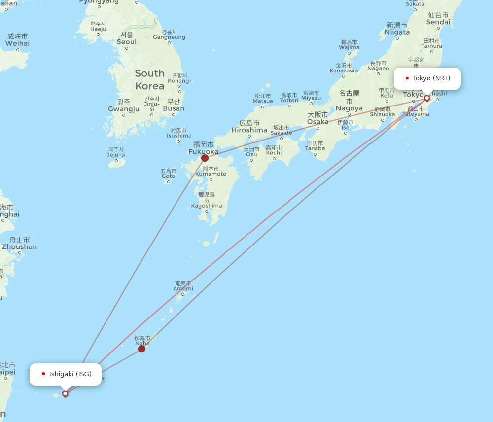 NRT to ISG flights and routes map