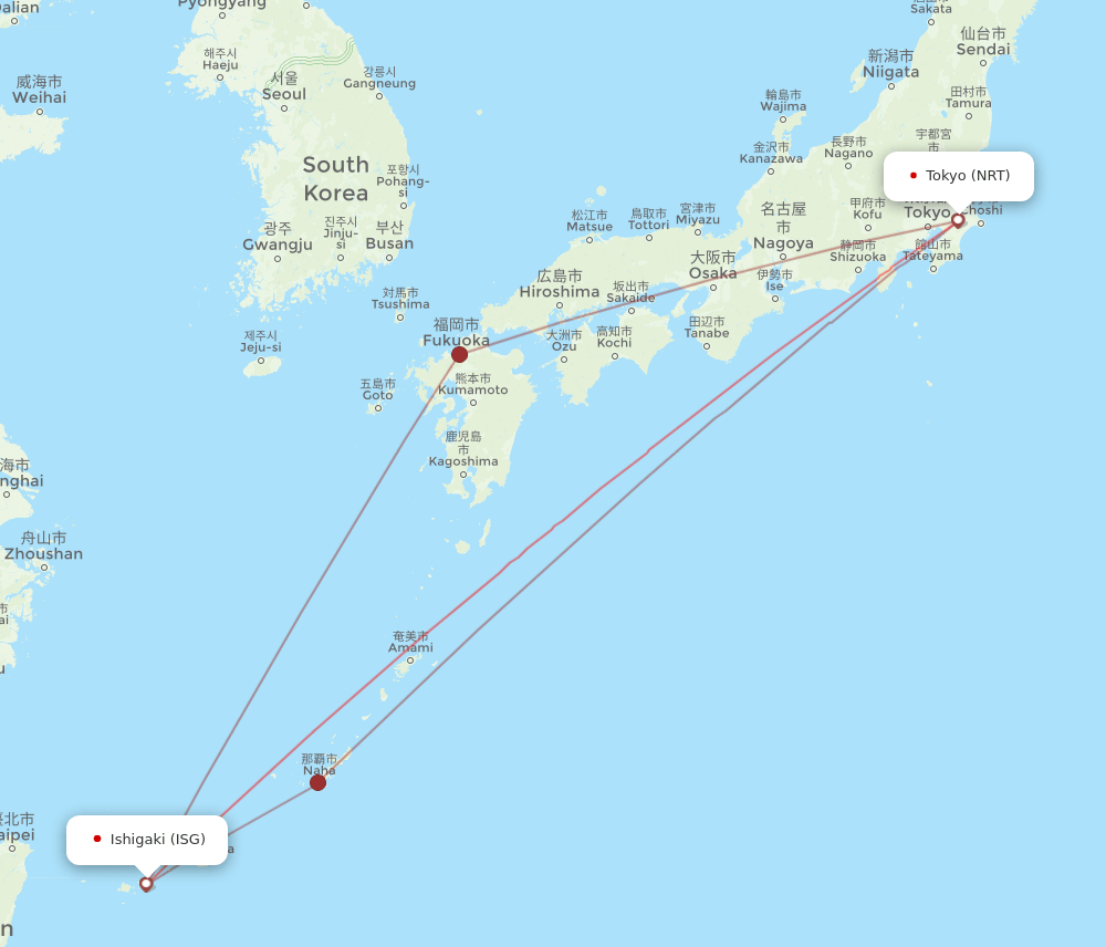 NRT-ISG flight routes