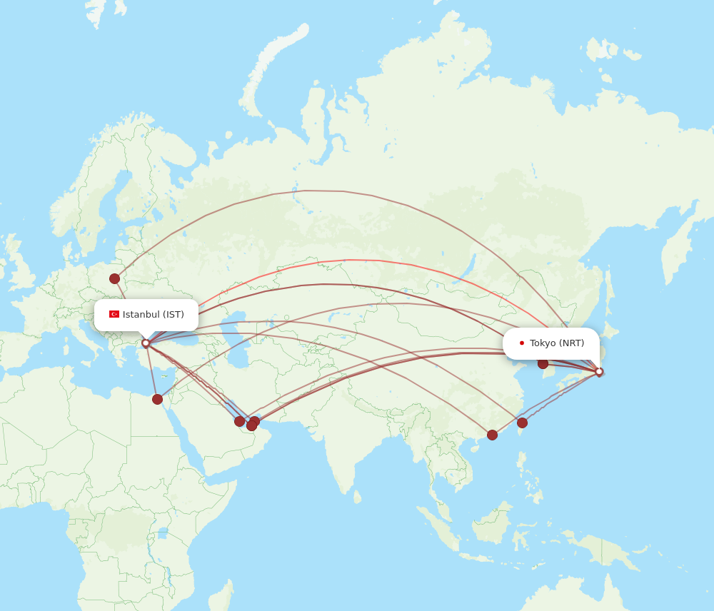 NRT to IST flights and routes map