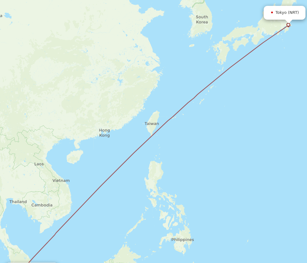 NRT to JHB flights and routes map