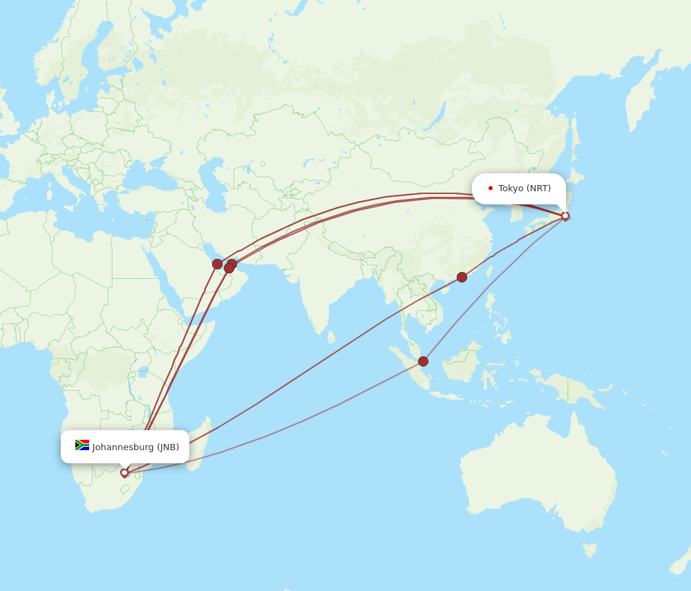NRT-JNB flight routes