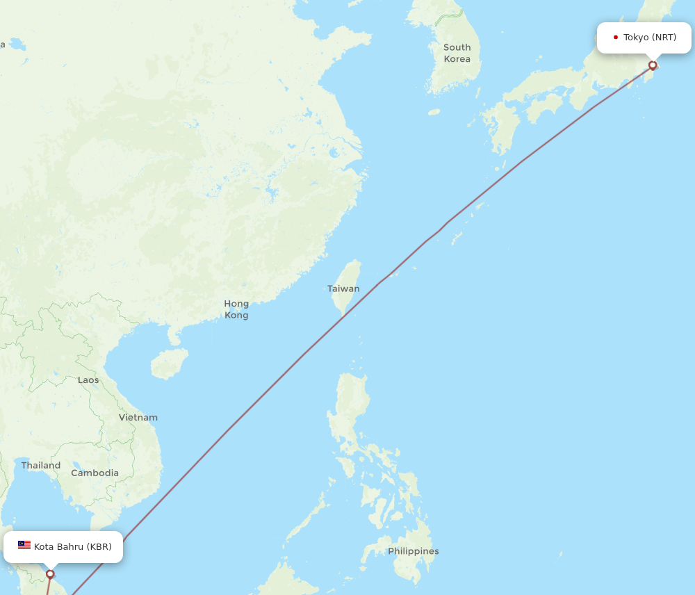 NRT to KBR flights and routes map