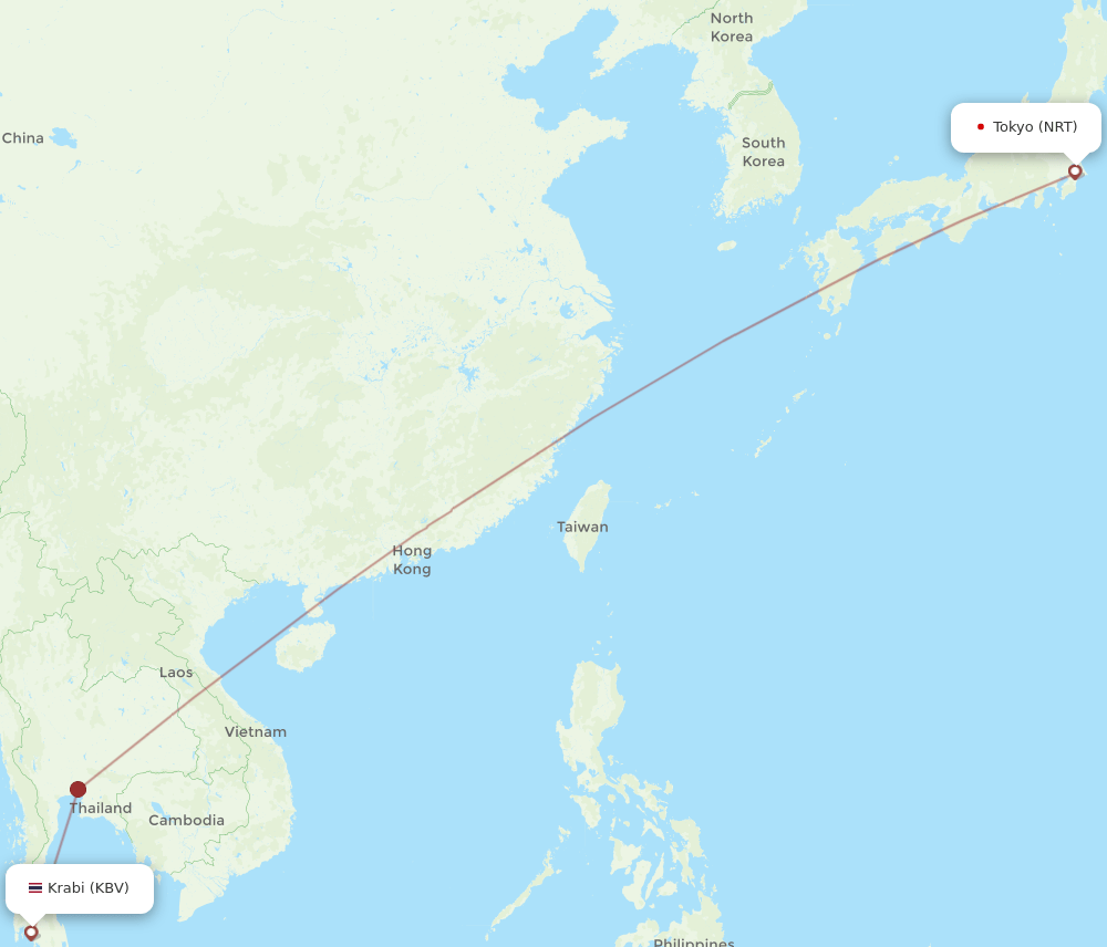 NRT to KBV flights and routes map