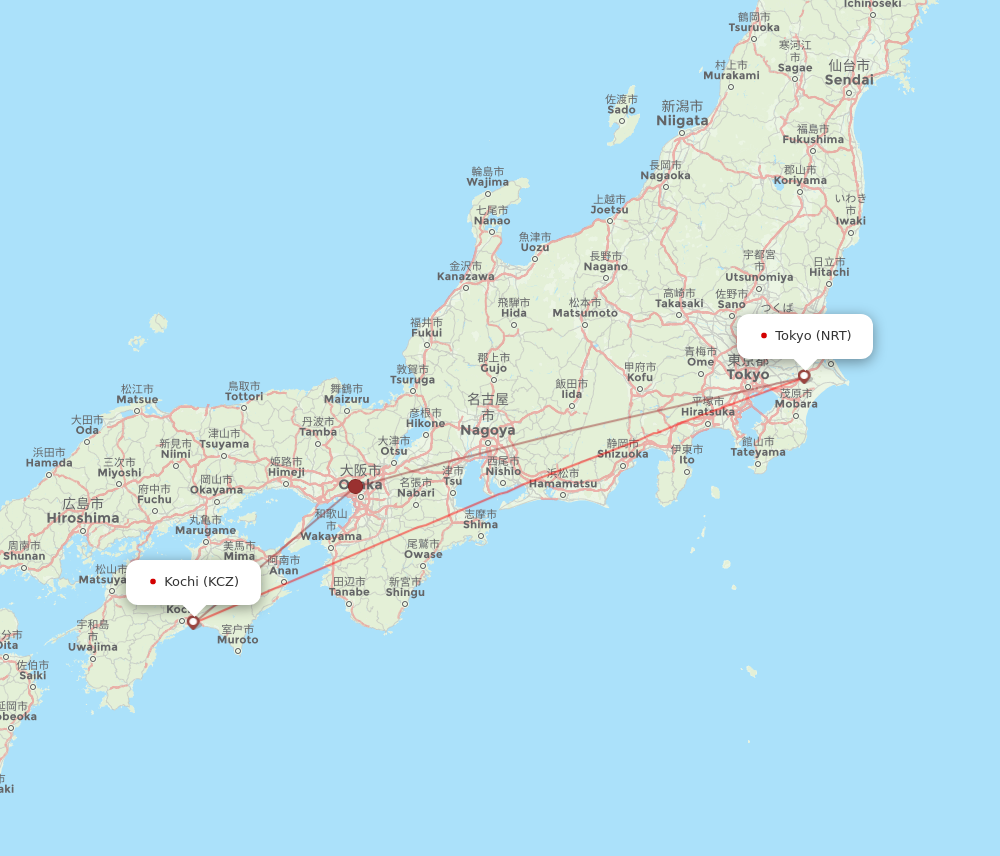 NRT to KCZ flights and routes map