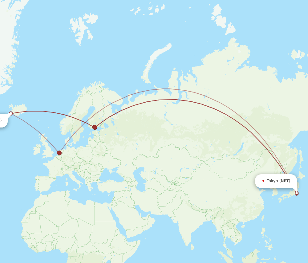 NRT-KEF flight routes