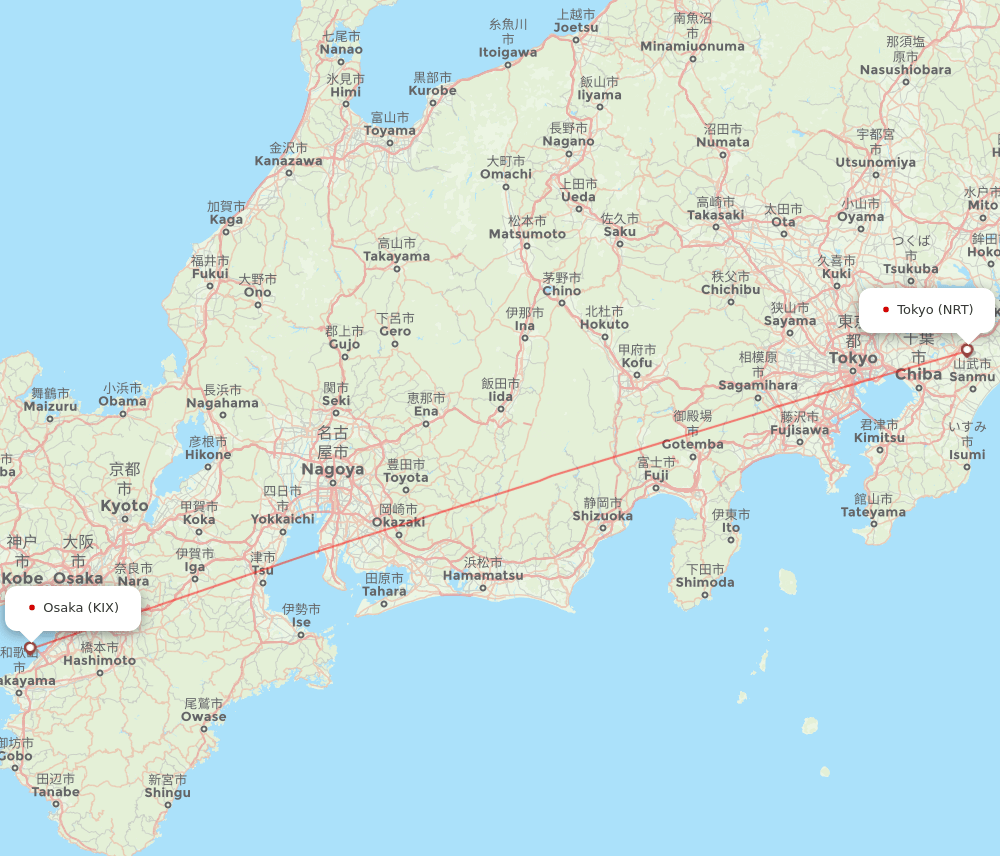 Tokyo - Osaka route map and flight paths