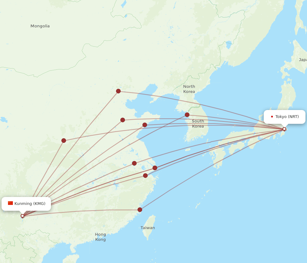 NRT-KMG flight routes