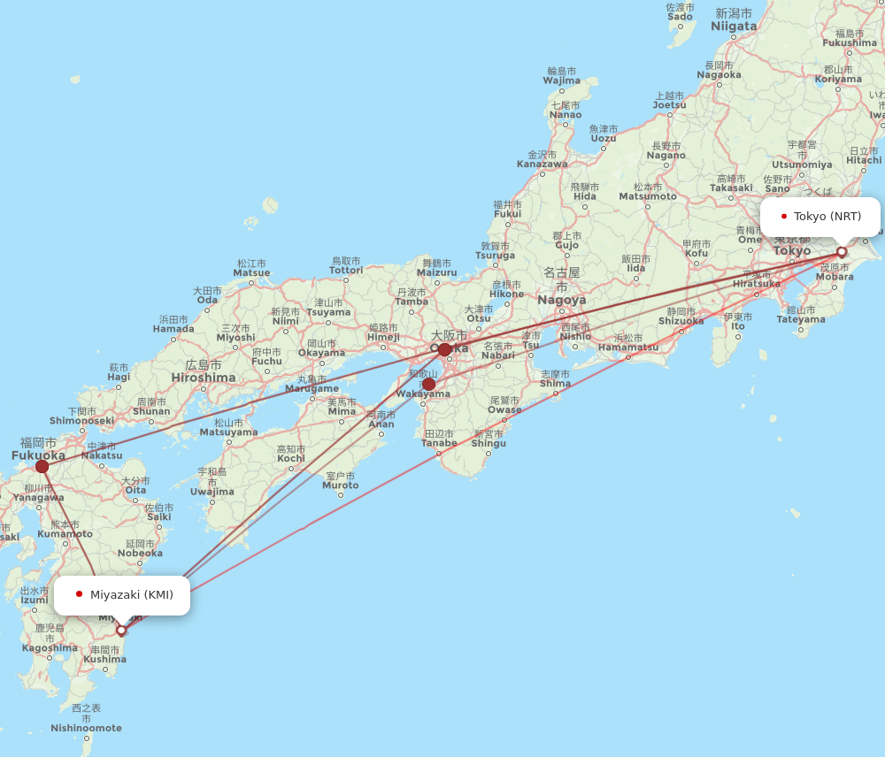 NRT to KMI flights and routes map
