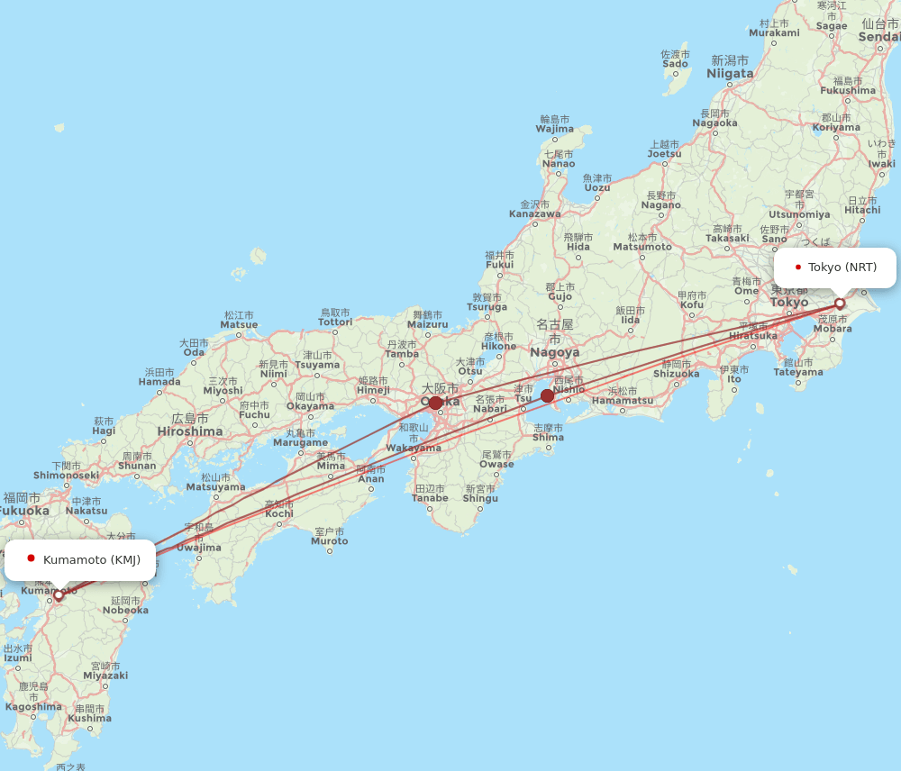 NRT to KMJ flights and routes map