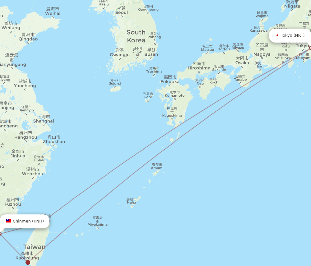 NRT to KNH flights and routes map