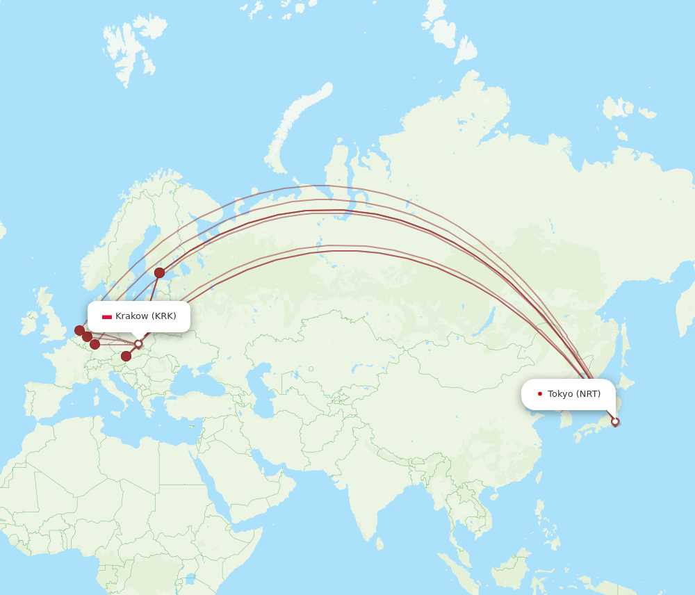 NRT-KRK flight routes