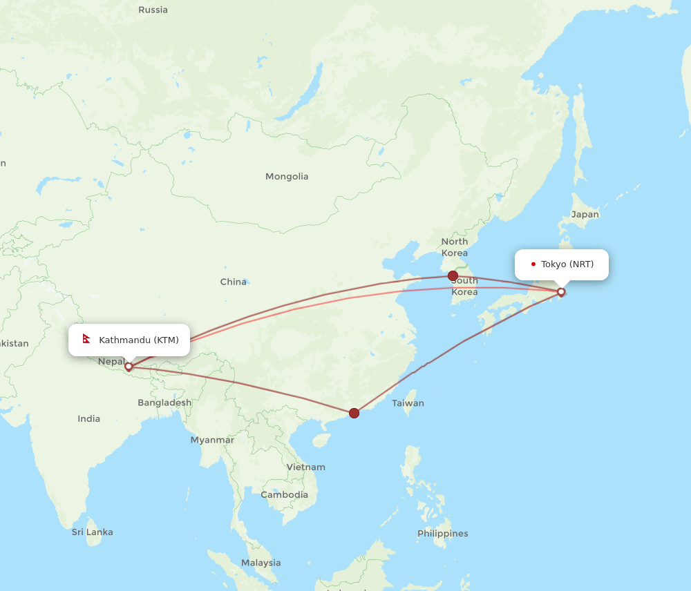 NRT-KTM flight routes