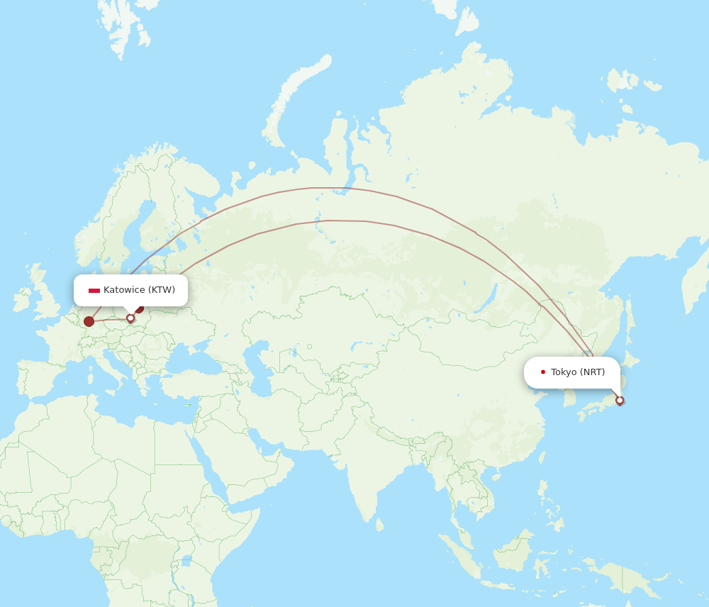 NRT-KTW flight routes