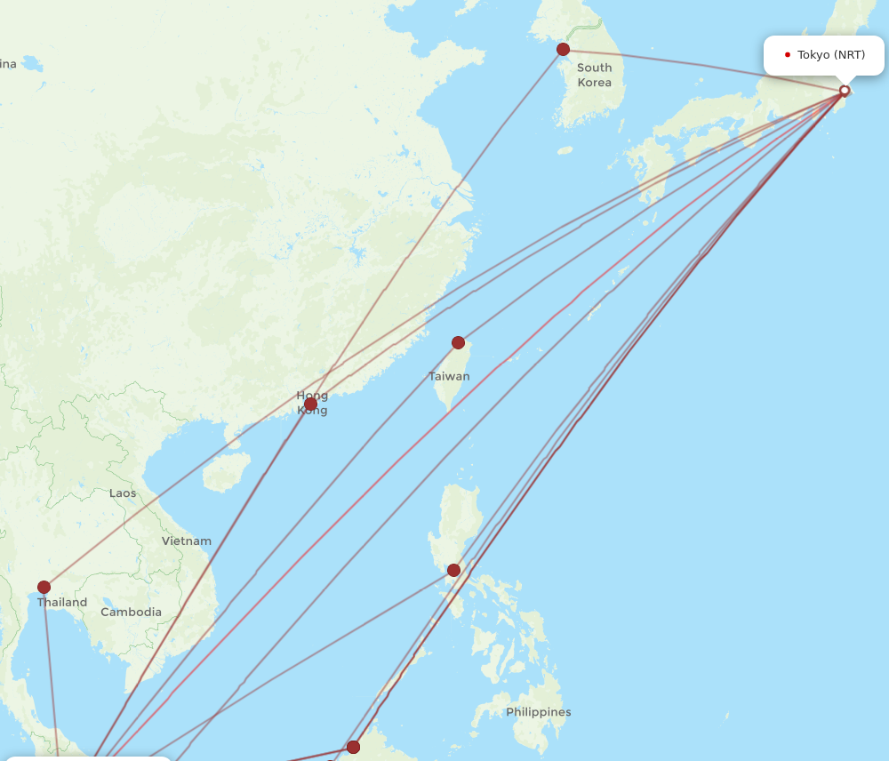NRT to KUL flights and routes map